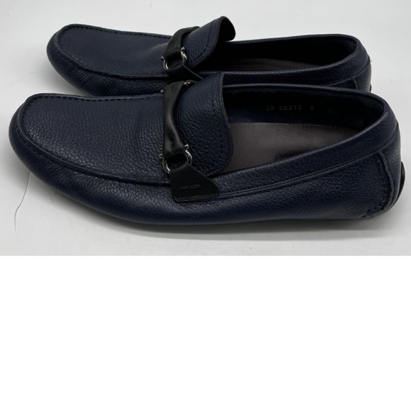 Salvatore Ferragamo Men\'s Navy pebbled Leather Loafer Black Leather Strap sz 8.5 main image 5